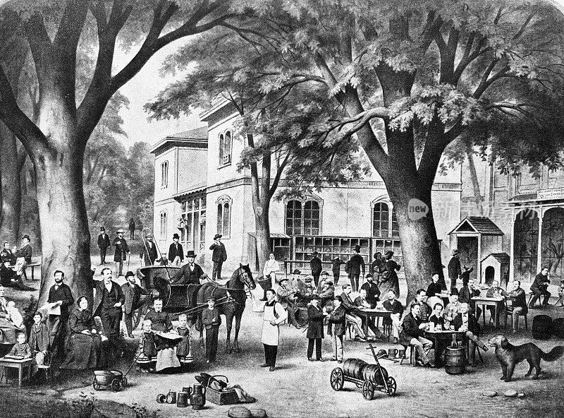 乌尔姆，Friedrichsau 1875年，人们在公园里放松